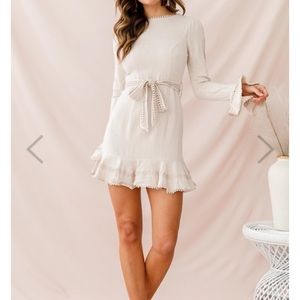 Aspley Flare Cuff Waist Tie Dress Beige